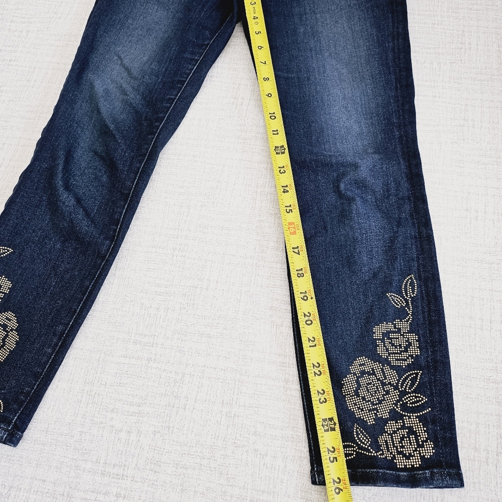 7 For All Mankind Jen 7 High Rise Ankle Jean Brass Metallic Embellished Floral - Picture 10 of 11